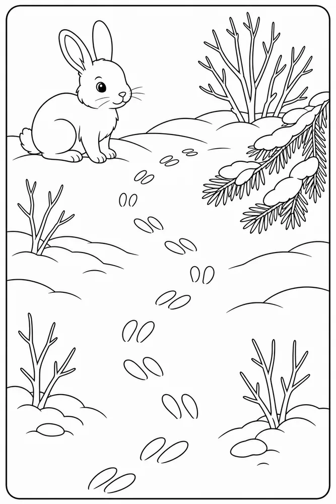 Winter Animals Rabbit Tracks coloring page
