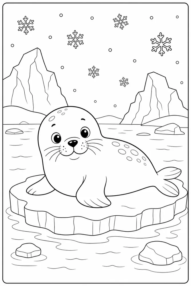 Winter Animals Seal On Ice coloring page