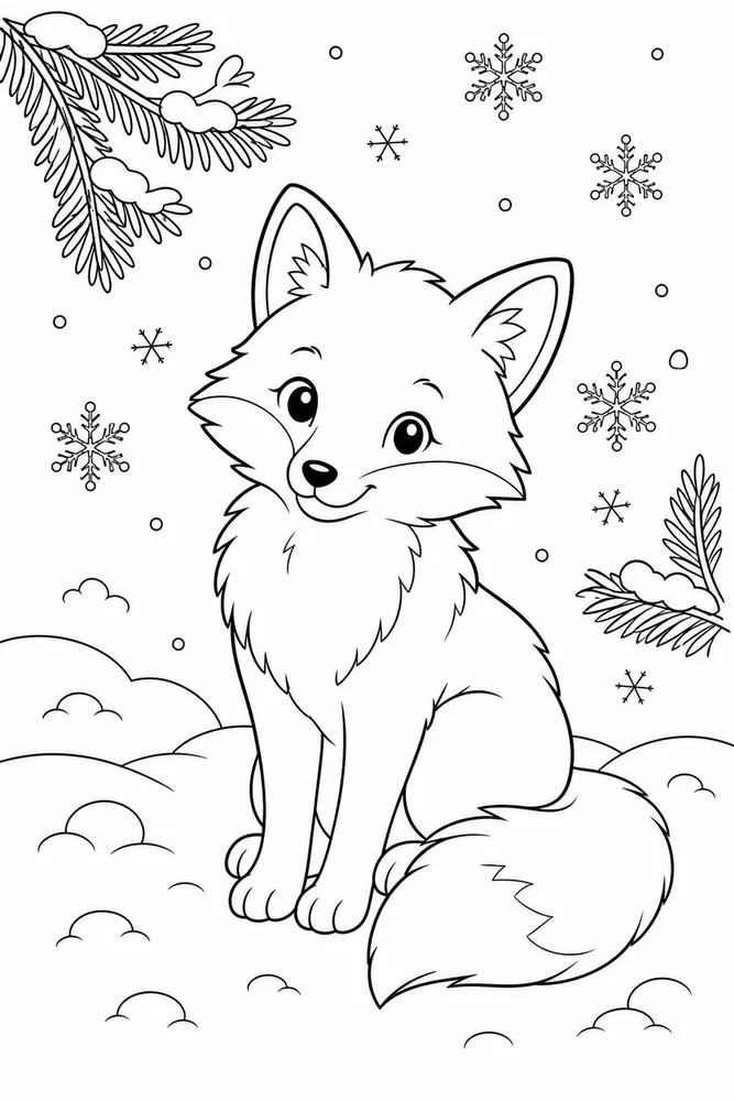 Winter Animals Snow Fox coloring page