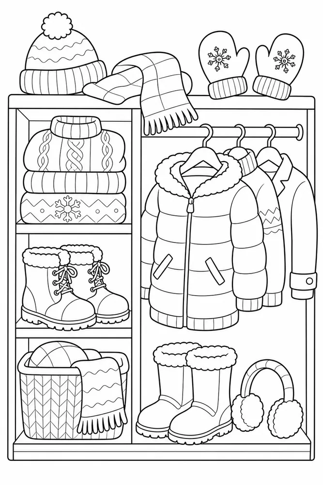 Winter Clothes Closet Shelf coloring page