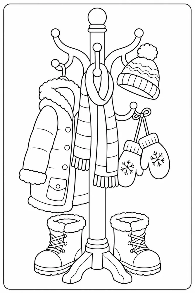 Winter Clothes Coat Rack coloring page