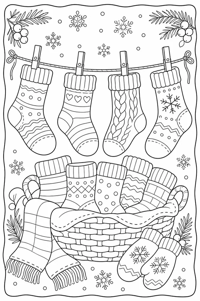 Winter Clothes Warm Socks coloring page