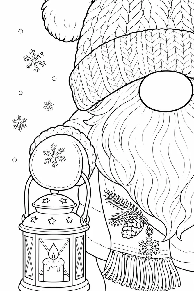 Winter Gnome Winter gnome close up detail coloring page