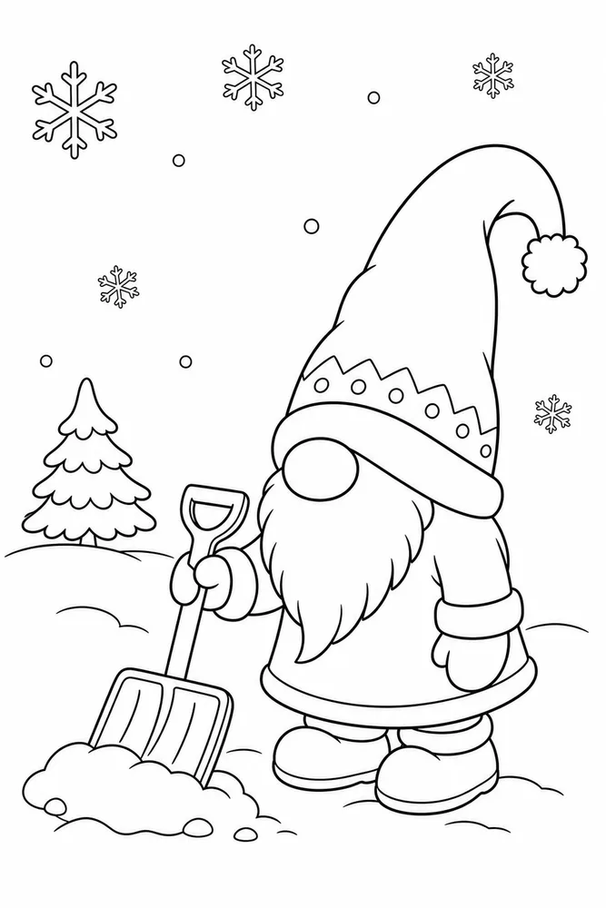 Winter Gnome Winter gnome easy beginner page coloring page
