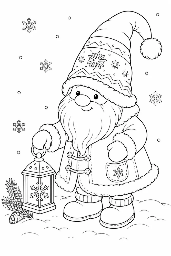 Winter Gnome Coloring Pages preview: Winter Gnome Winter gnome front portrait coloring page
