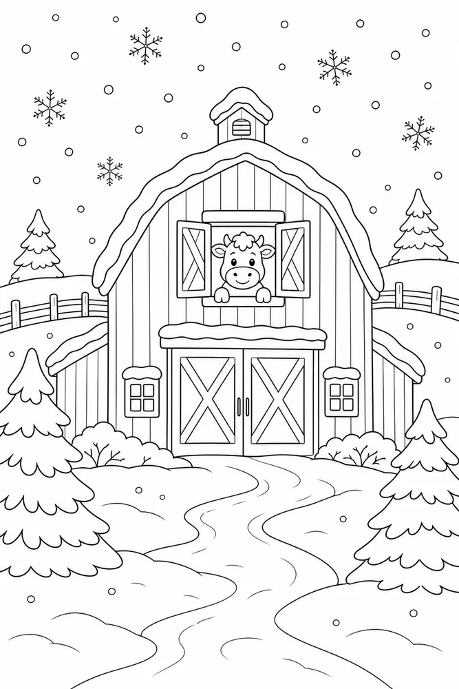 Winter Scenes Barn In Snow coloring page