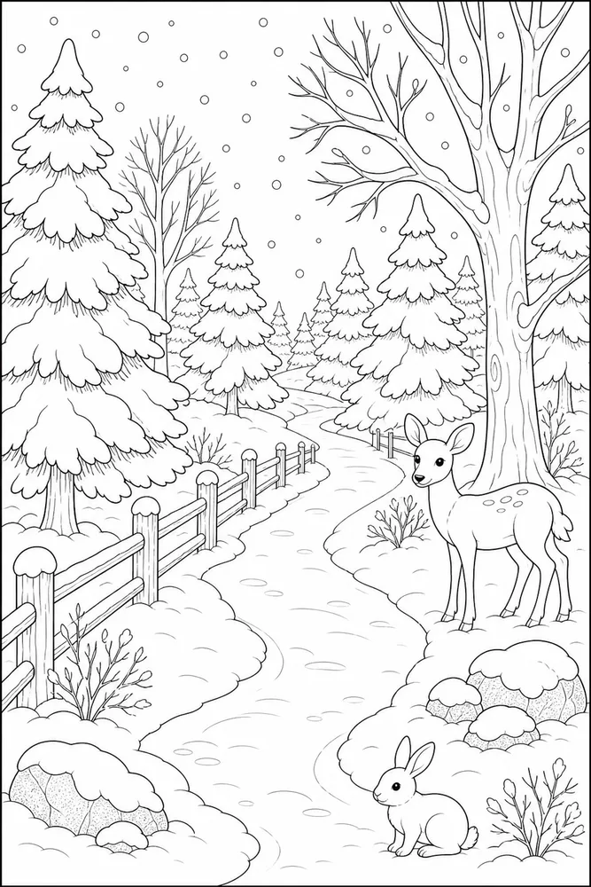 Winter Scenes Forest Trail coloring page