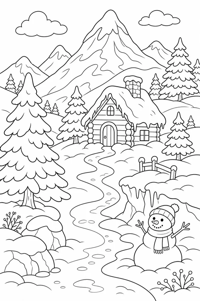 Winter Scenes Mountain Slope coloring page