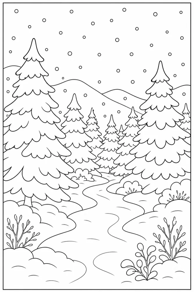Winter Scenes Pine Field coloring page