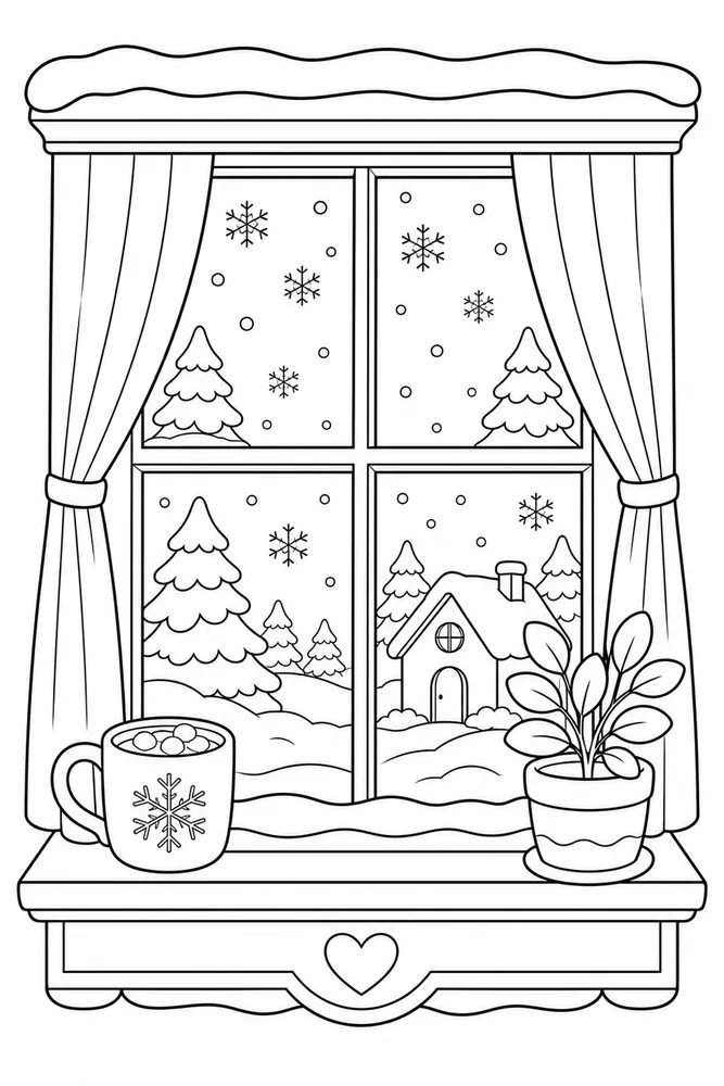 Winter Scenes Window Snow coloring page