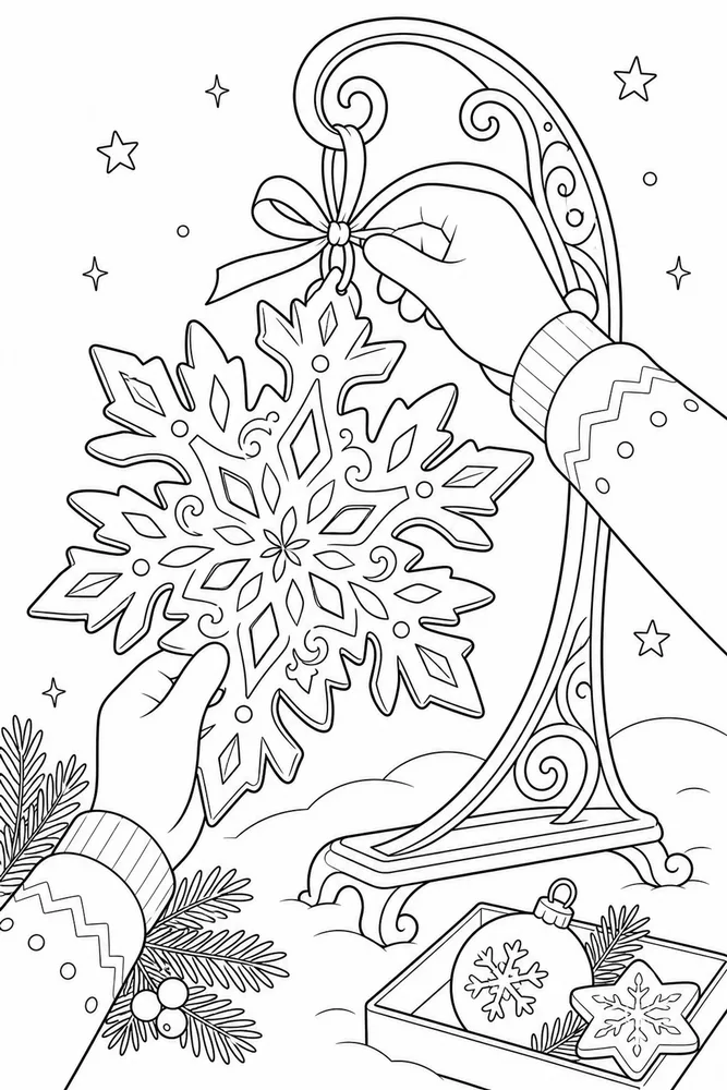 Winter Snowflake Winter snowflake activity scene coloring page