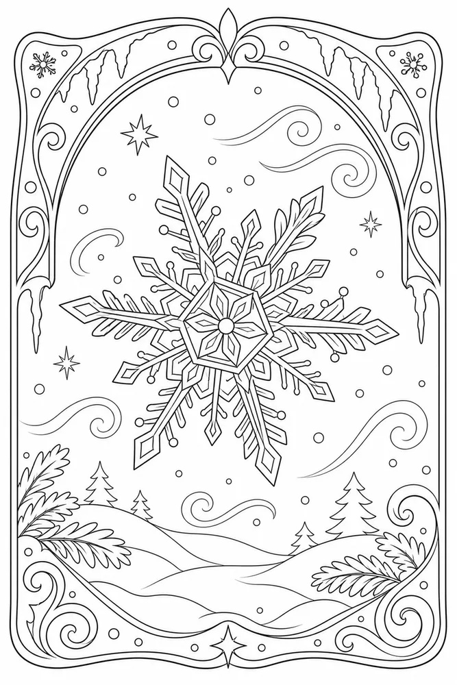 Winter Snowflake Winter snowflake decorative border coloring page