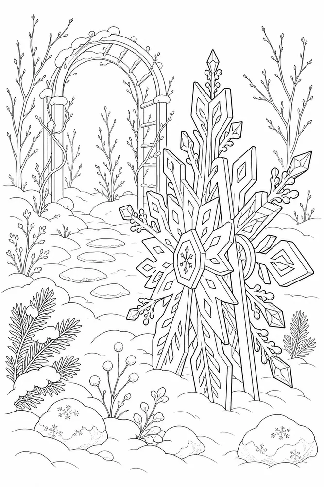 Winter Snowflake Winter snowflake garden setting coloring page
