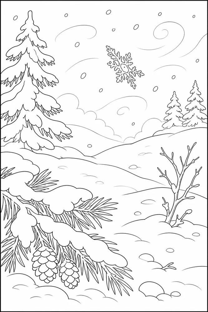 Winter Snowflake Winter snowflake habitat background coloring page