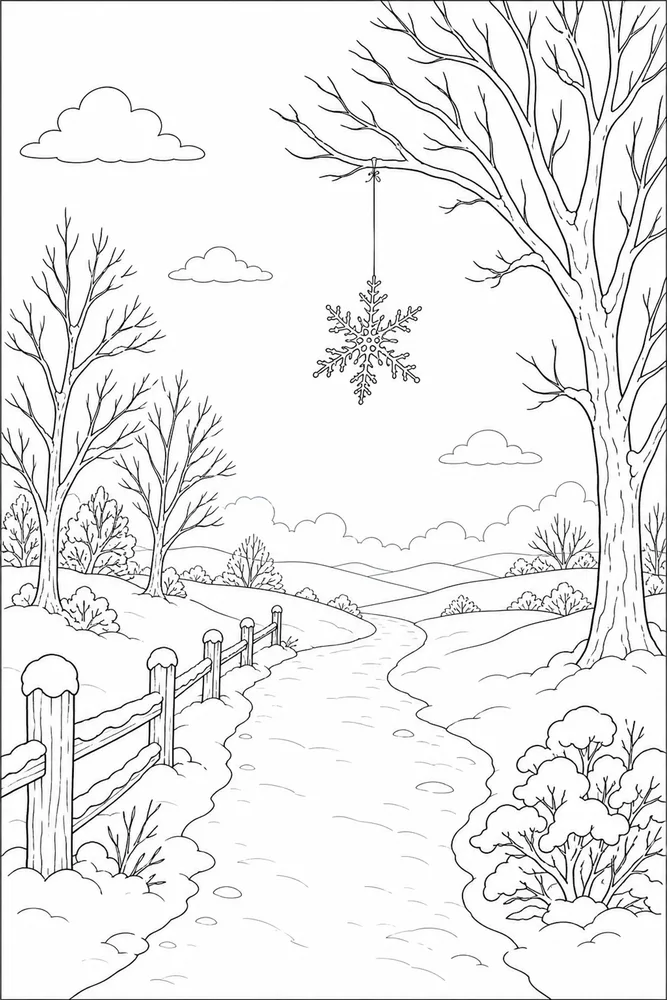 Winter Snowflake Winter snowflake outdoor path coloring page
