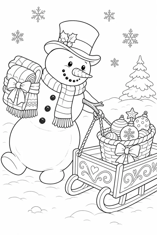 Winter Snowman Winter snowman activity scene coloring page