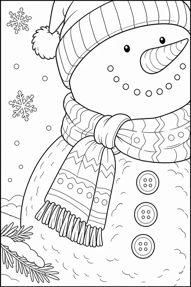 Winter Snowman Winter snowman close up detail coloring page