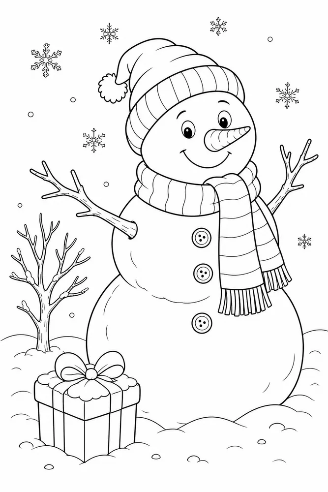 Winter Snowman Coloring Pages preview: Winter Snowman Winter snowman front portrait coloring page
