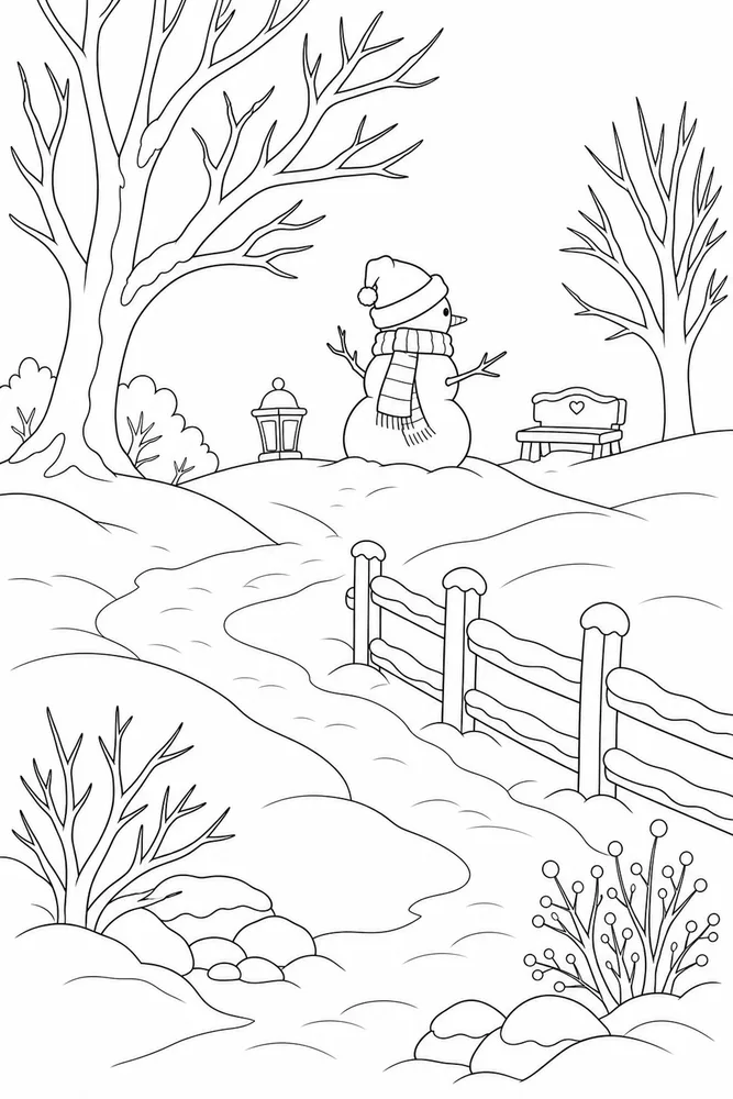 Winter Snowman Winter snowman habitat background coloring page