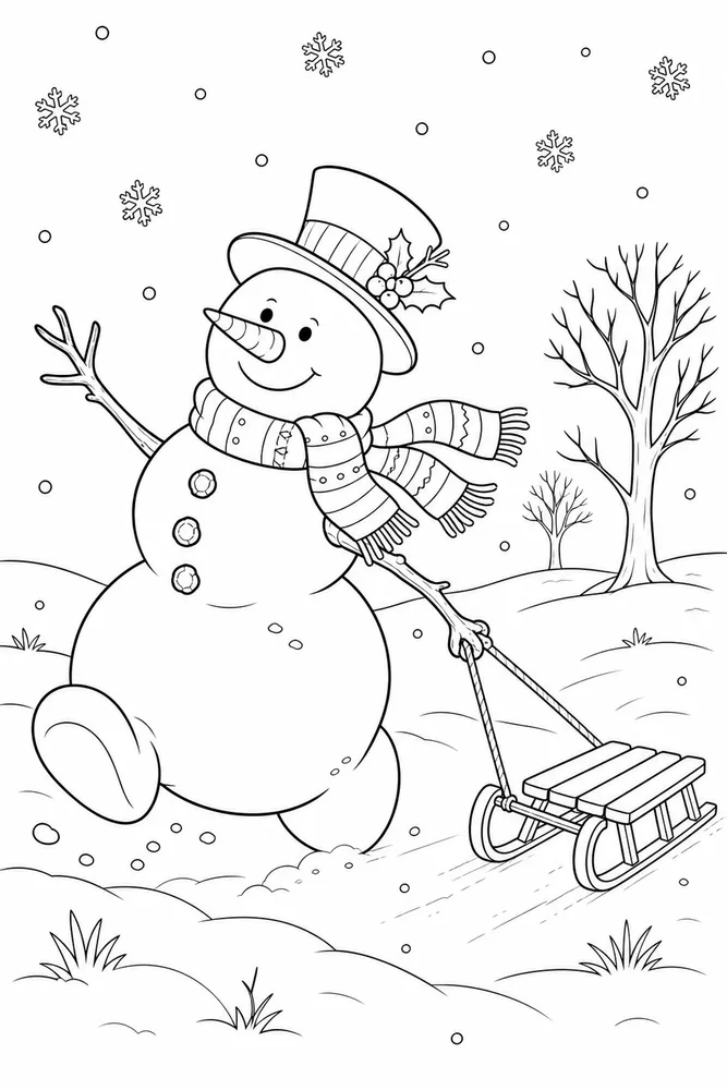 Winter Snowman Winter snowman playful pose coloring page