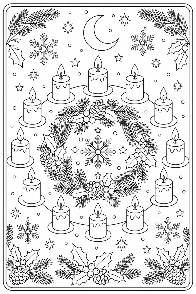 Winter Solstice Candle Circle coloring page