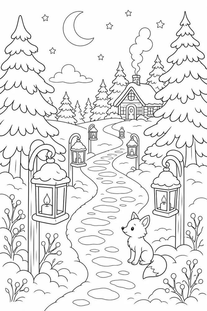 Winter Solstice Lantern Path coloring page