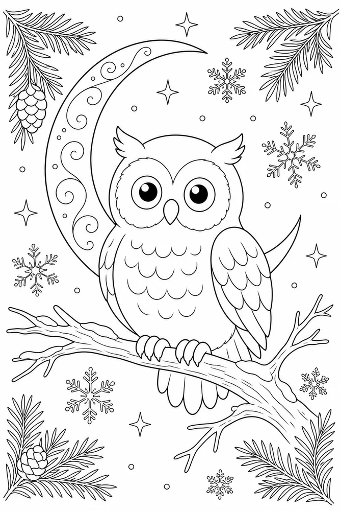 Winter Solstice Owl Moon coloring page