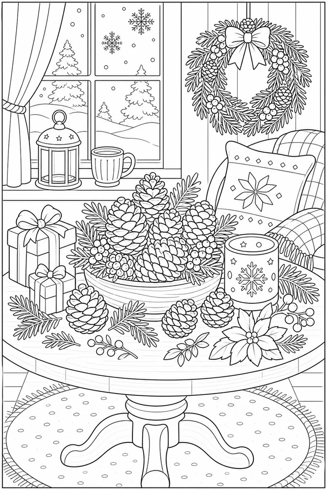 Winter Solstice Pine Cone Table coloring page