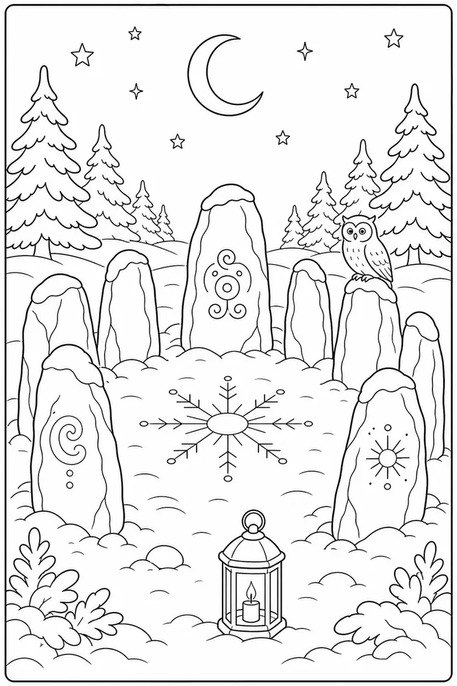 Winter Solstice Stone Circle coloring page