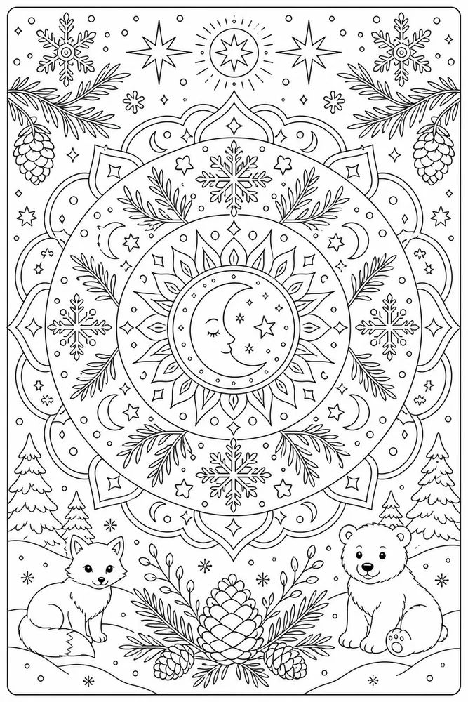 Winter Solstice Winter Sky Mandala coloring page
