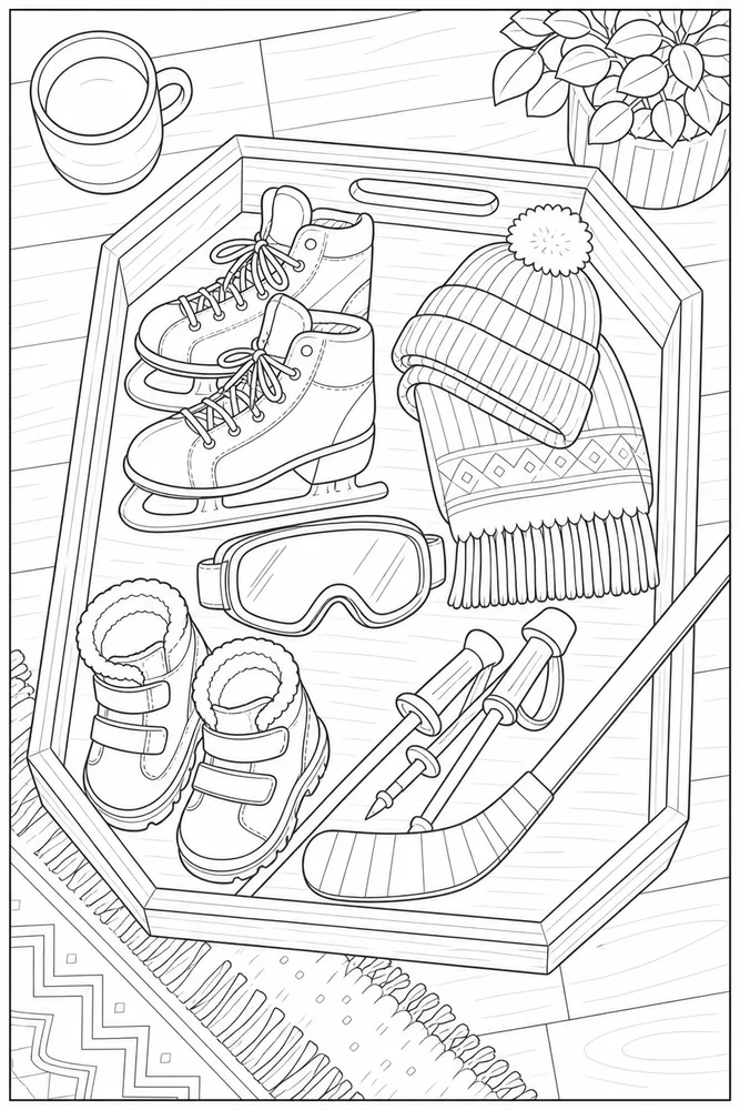 Winter Sports Winter sports cozy indoor moment coloring page