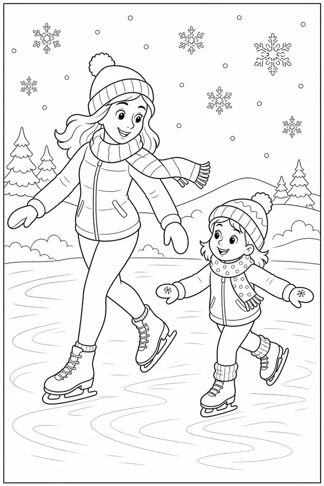Winter Sports Winter sports family scene coloring page