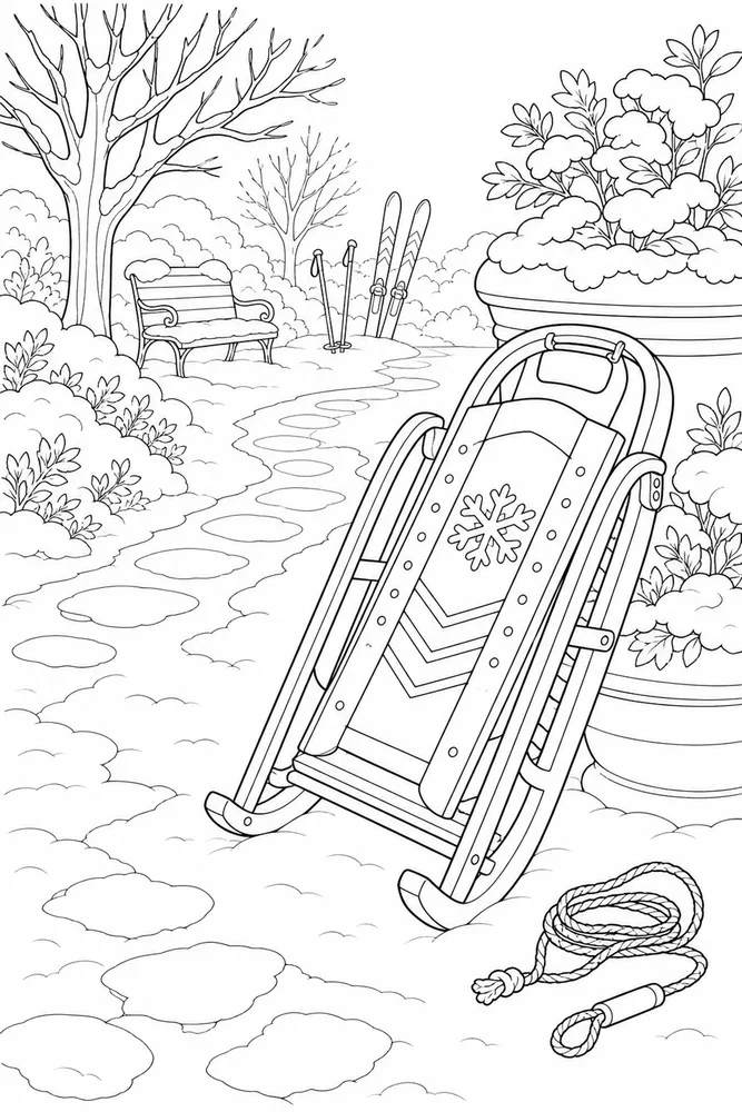 Winter Sports Winter sports garden setting coloring page
