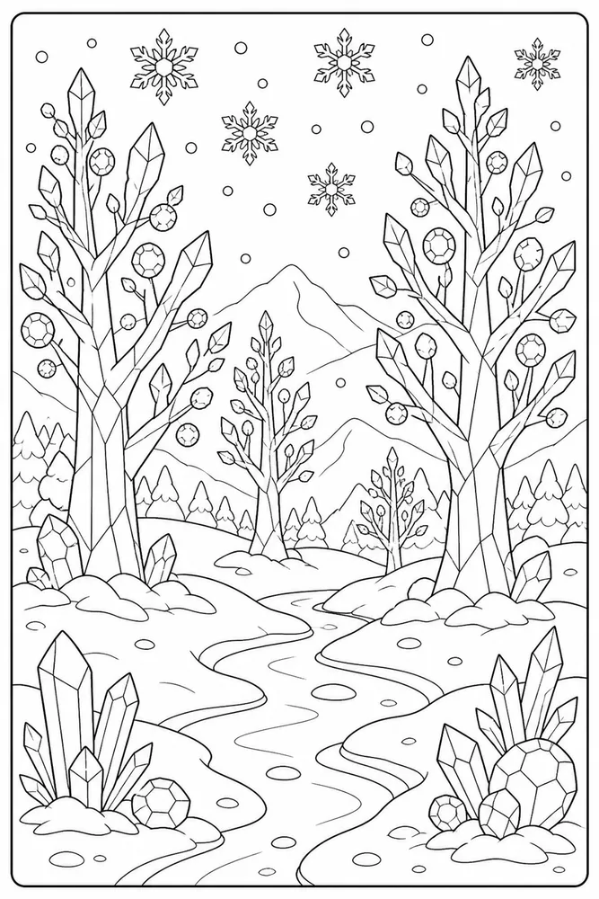 Winter Wonderland Crystal Trees coloring page