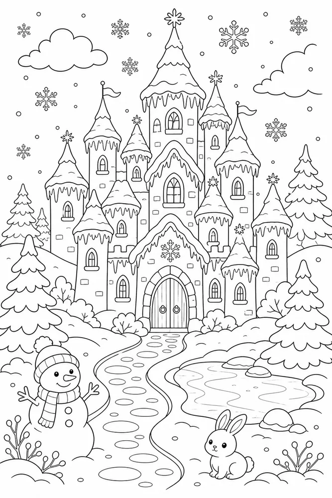 Winter Wonderland Frosted Castle coloring page