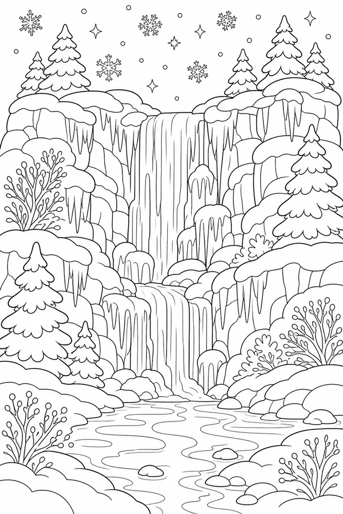 Winter Wonderland Frozen Waterfall coloring page