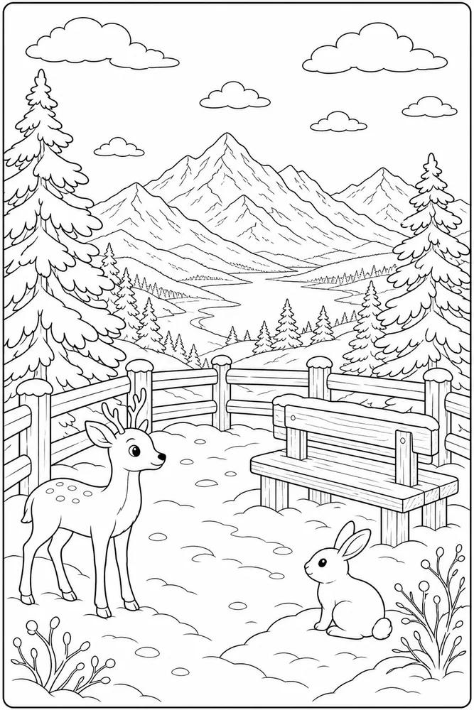 Winter Wonderland Mountain Overlook coloring page