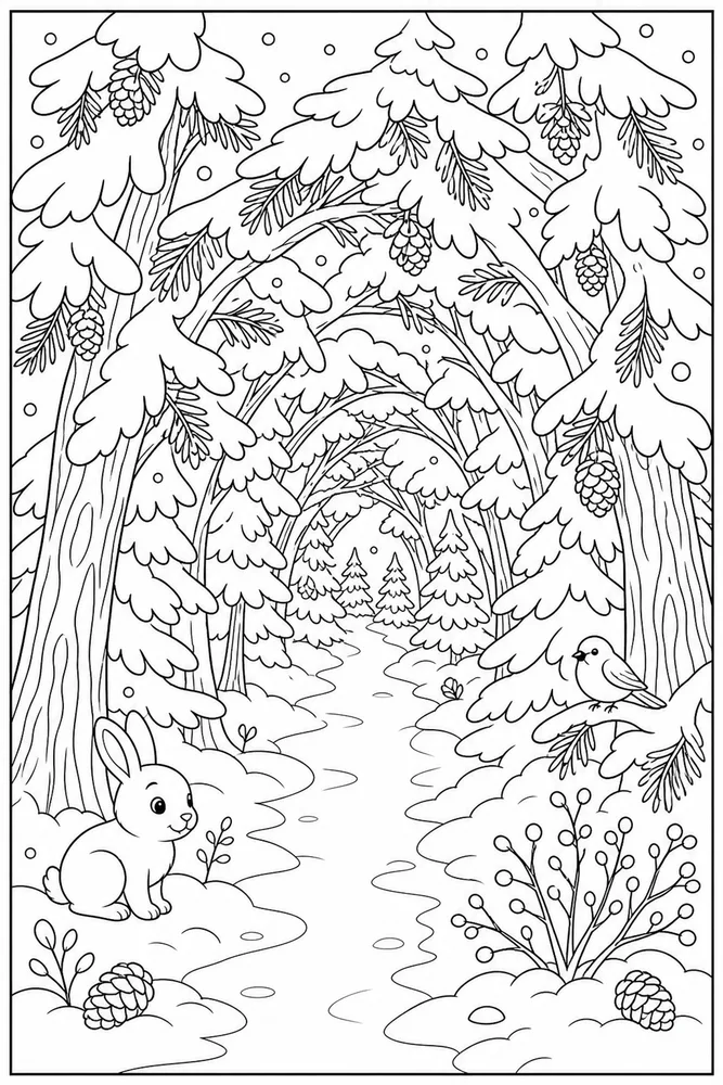 Winter Wonderland Pine Tunnel coloring page