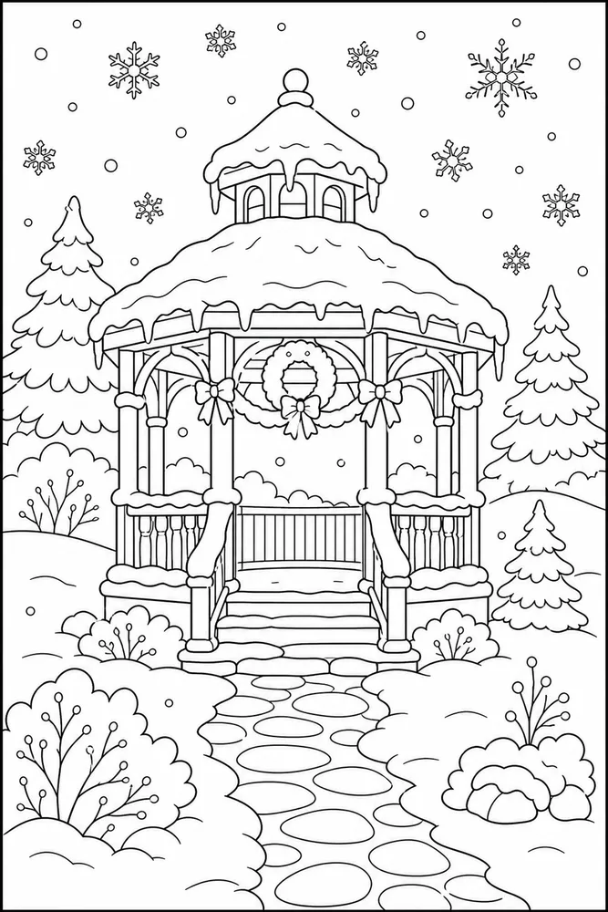 Winter Wonderland Snowy Gazebo coloring page