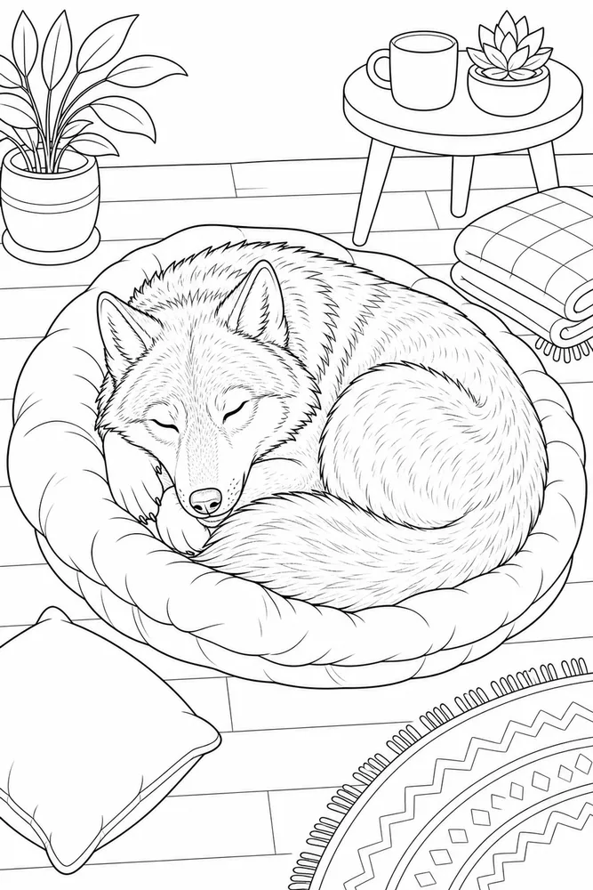 Gray Wolf Gray wolf cozy indoor moment coloring page