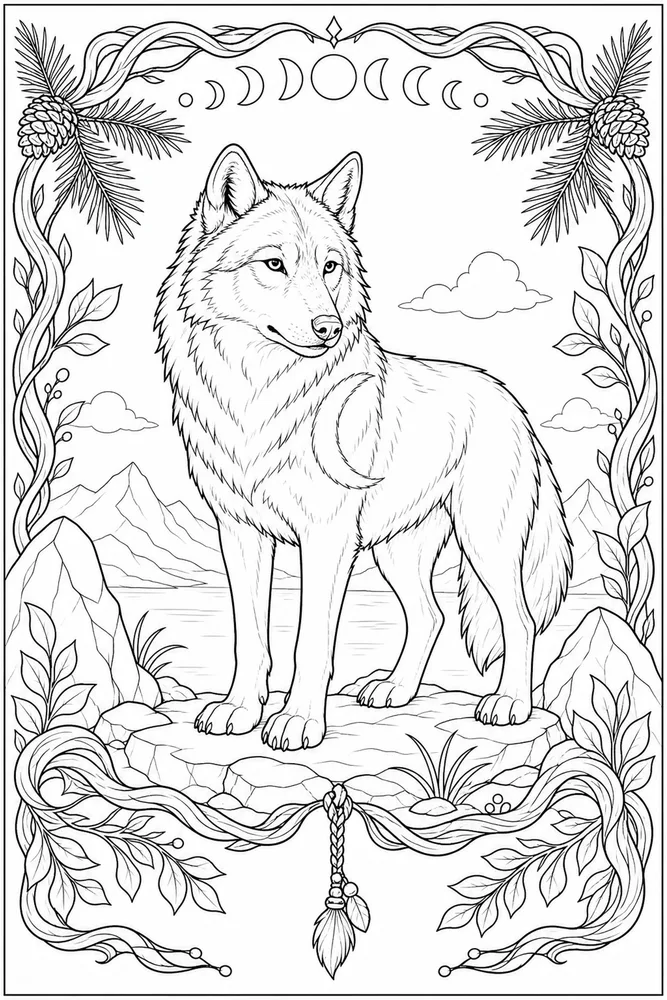 Gray Wolf Gray wolf decorative border coloring page