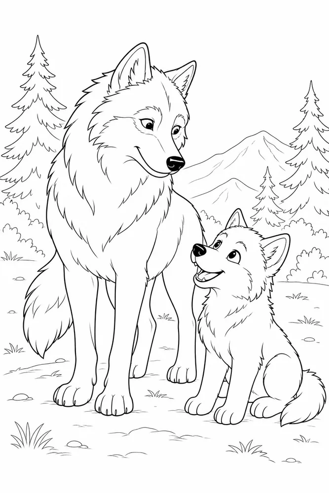 Gray Wolf Gray wolf family scene coloring page
