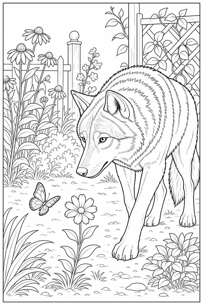 Gray Wolf Gray wolf garden setting coloring page