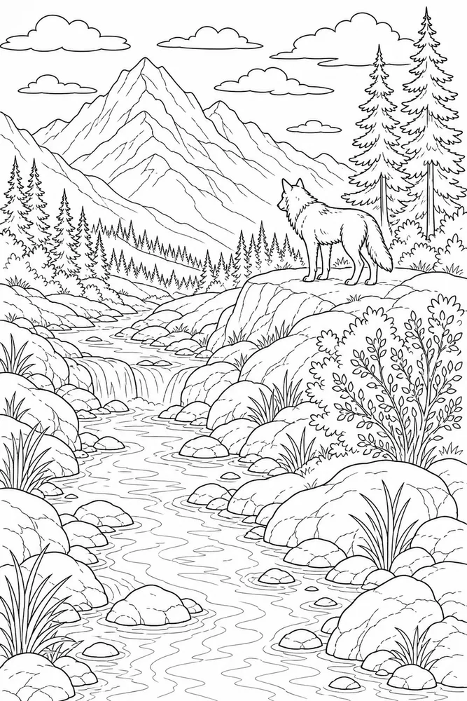 Gray Wolf Gray wolf habitat background coloring page