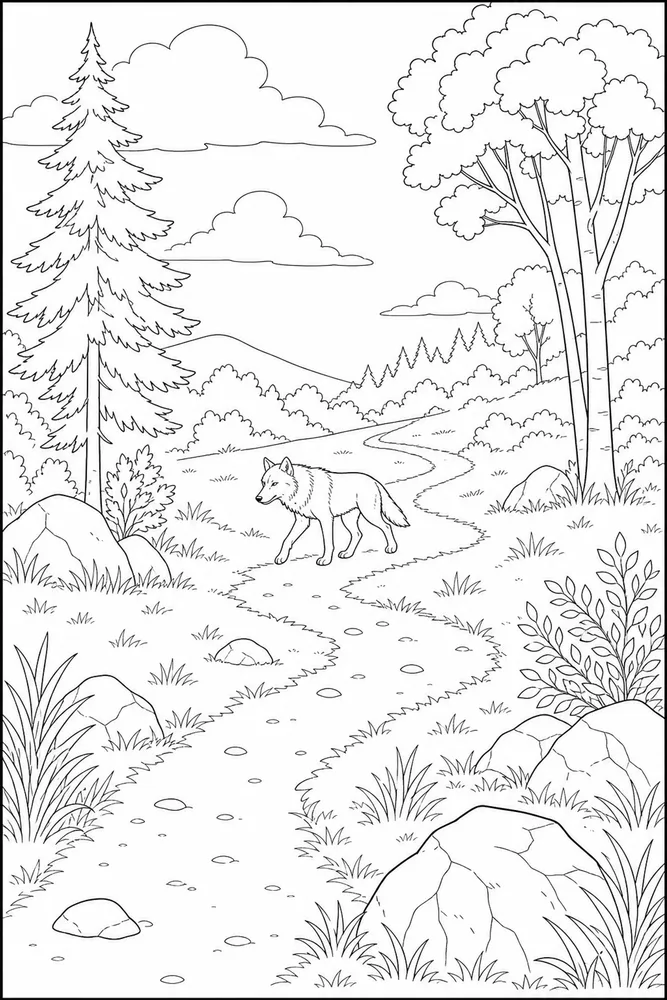 Gray Wolf Gray wolf outdoor path coloring page