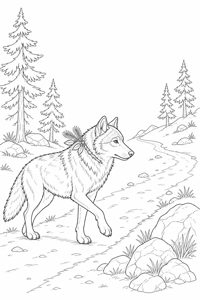 Gray Wolf Gray wolf simple scene coloring page